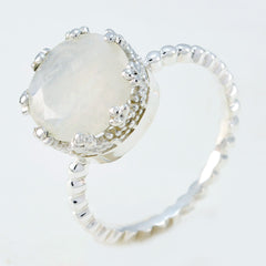Rainbow Moonstone Solitaire German Silver White Gemstones Slim Trendy Ring Jewellery