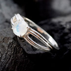 Rainbow Moonstone Solitaire Turkish 92.5 Silver White Gemstone Dainty Romantic Ring Jewellery