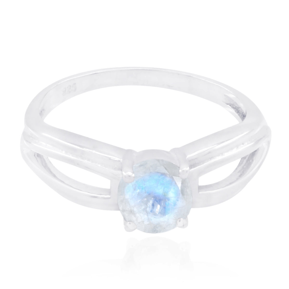 Rainbow Moonstone Solitaire Turkish 92.5 Silver White Gemstone Dainty Romantic Ring Jewellery