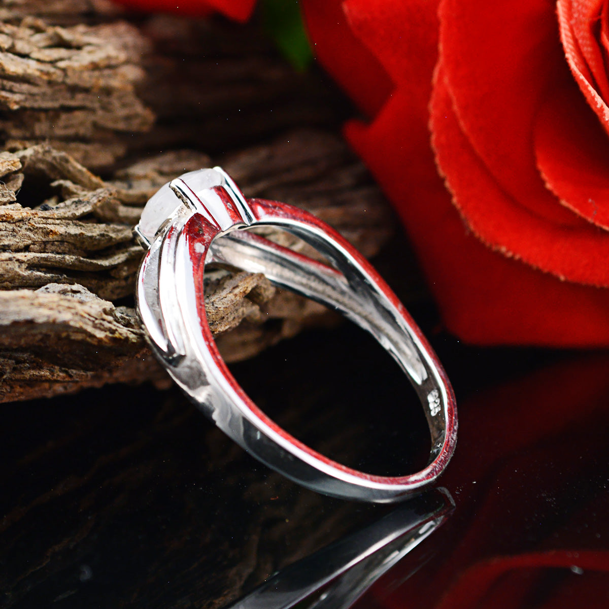 Regnbågsmånsten Solitaire Turkisk 92.5 Silver Vit Ädelsten Elegant Romantisk Ring Smycken Sekundär produktbild