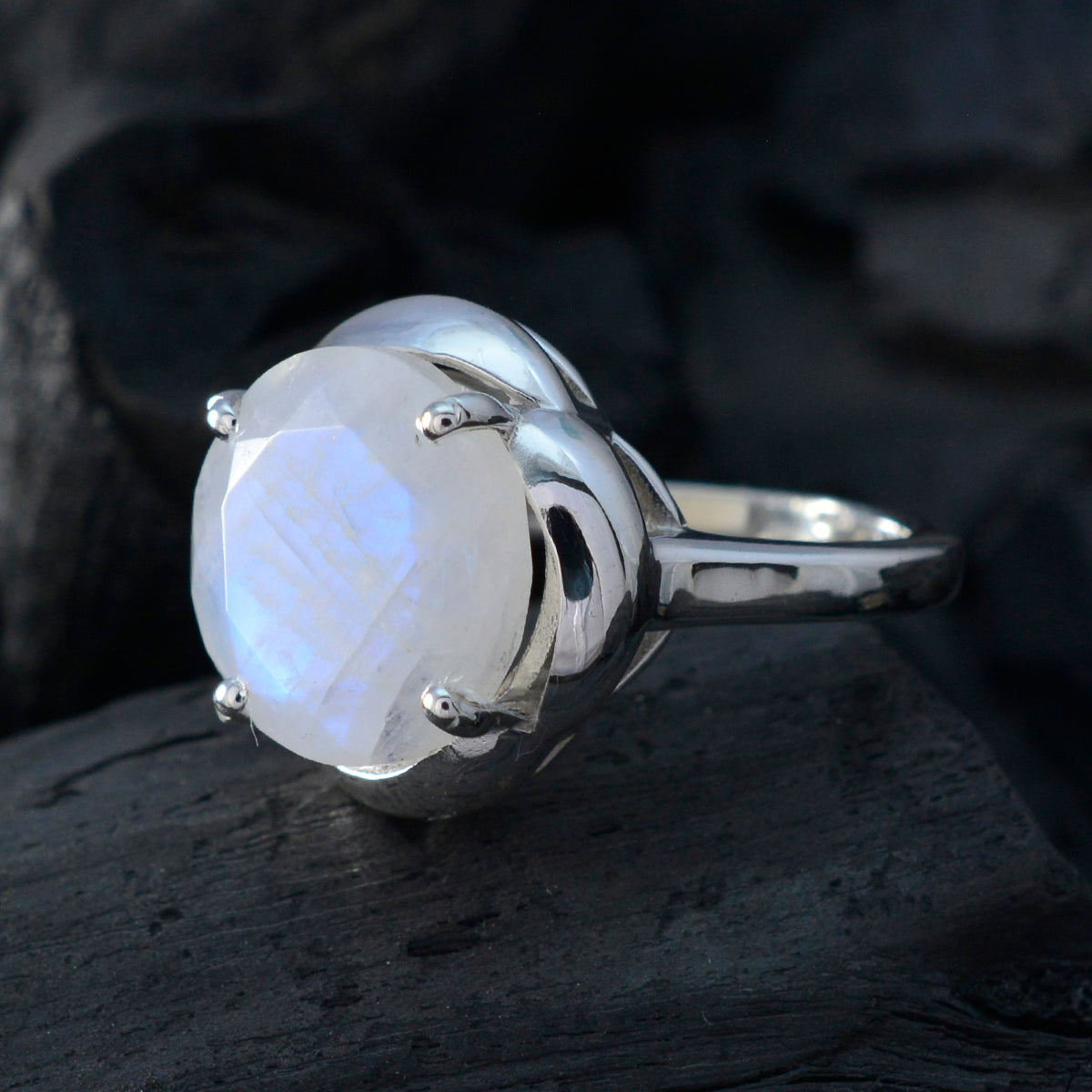 Rainbow Moonstone Solitaire Moroccan Silver White Gems Minimal Graceful Ring Jewellery