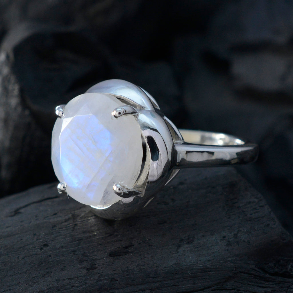 Rainbow Moonstone Solitaire Moroccan Silver White Gems Minimal Graceful Ring Jewellery