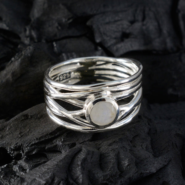 Rainbow Moonstone Solitaire Latin American 92.5 Silver White Gemstones Eye catching Rope Wire Band Jewelry