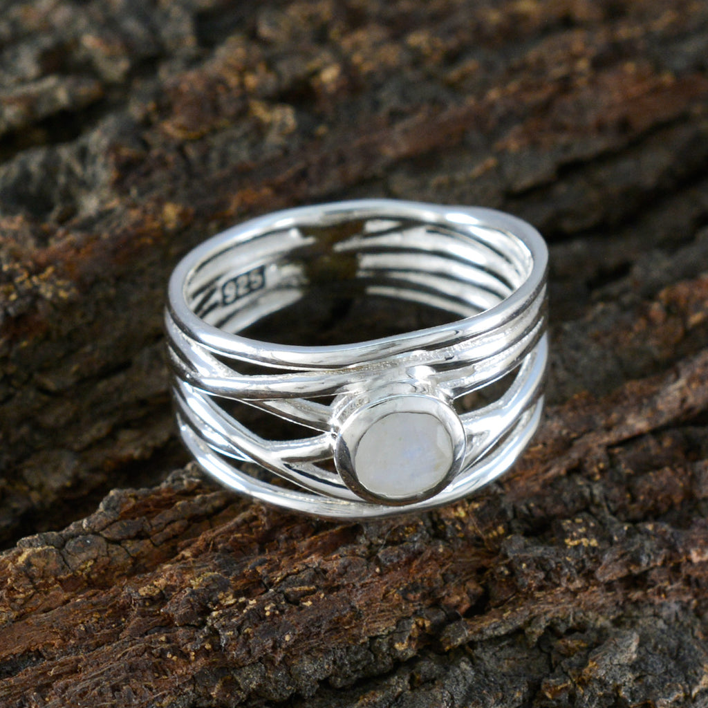 Rainbow Moonstone Solitaire Latin American 92.5 Silver White Gemstones Eye catching Rope Wire Band Jewelry