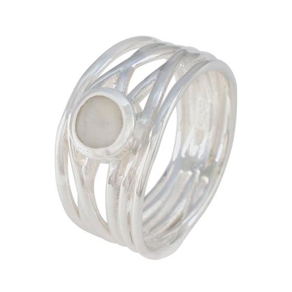 Rainbow Moonstone Solitaire Latin American 92.5 Silver White Gemstones Eye catching Rope Wire Band Jewelry