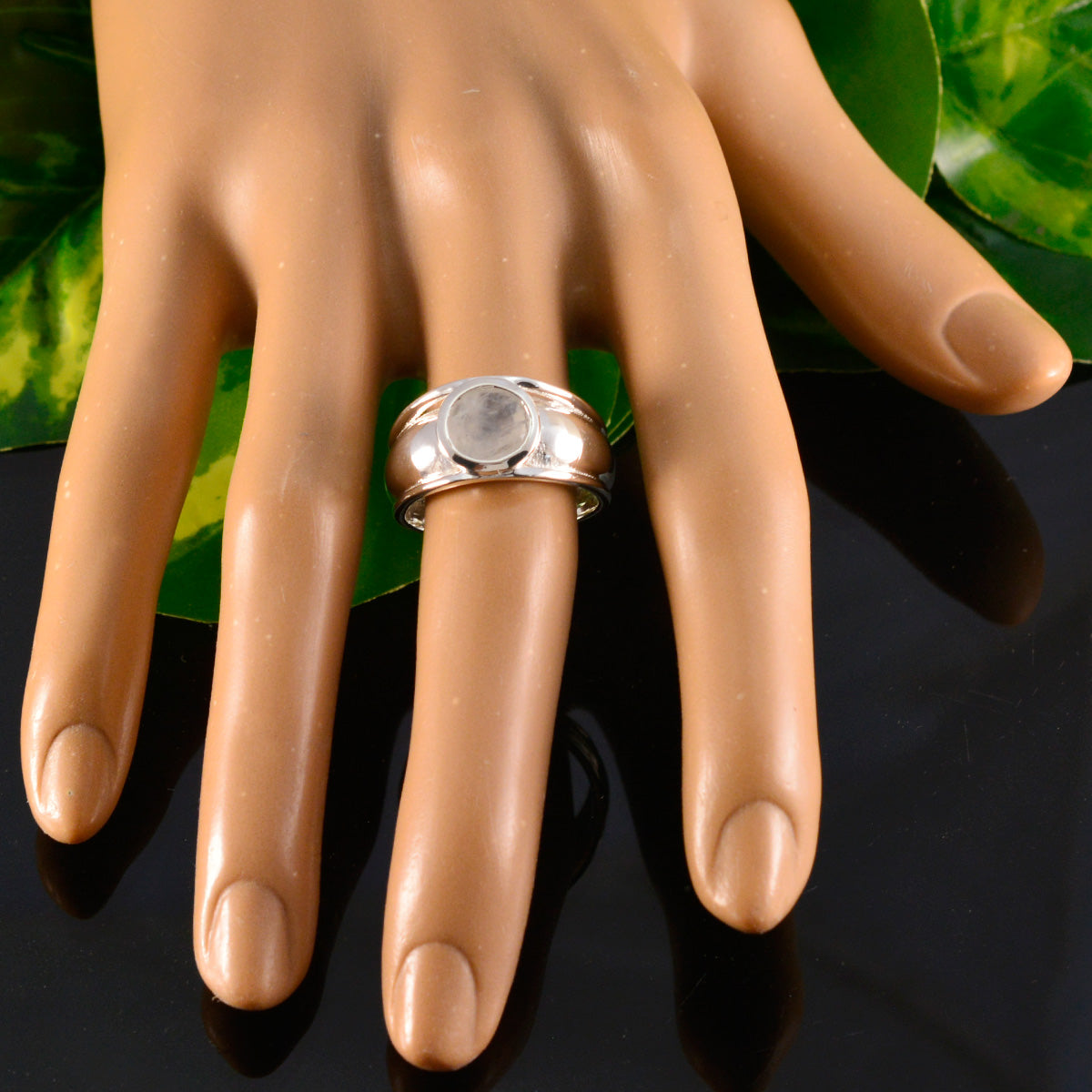 Rainbow Moonstone Solitaire French Sterling Silver White Gemstones Classic Sophisticated Ring Jewellery