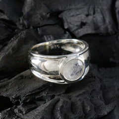 Rainbow Moonstone Solitaire French Sterling Silver White Gemstones Classic Sophisticated Ring Jewellery