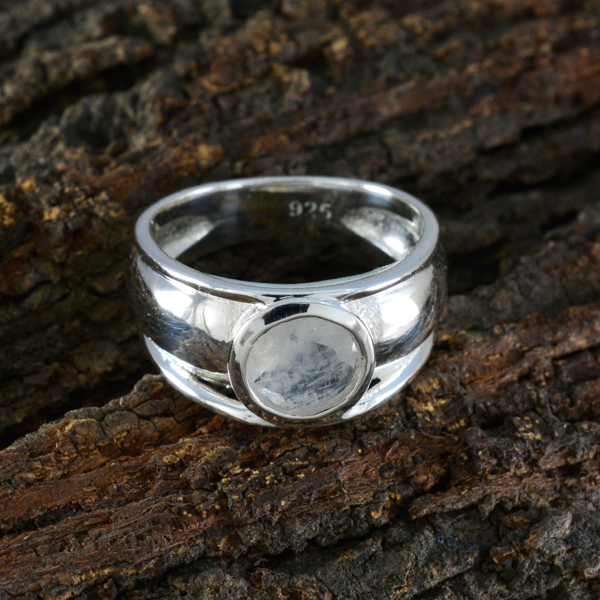 Rainbow Moonstone Solitaire French Sterling Silver White Gemstones Classic Sophisticated Ring Jewellery