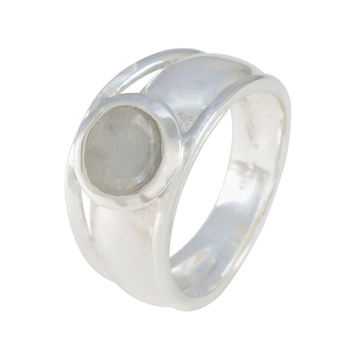 Rainbow Moonstone Solitaire French Sterling Silver White Gemstones Classic Sophisticated Ring Jewellery
