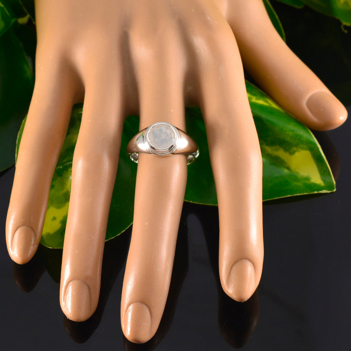 Rainbow Moonstone Solitaire Egyptian 925 Silver White Gems Slim Trendy Ring Jewellery