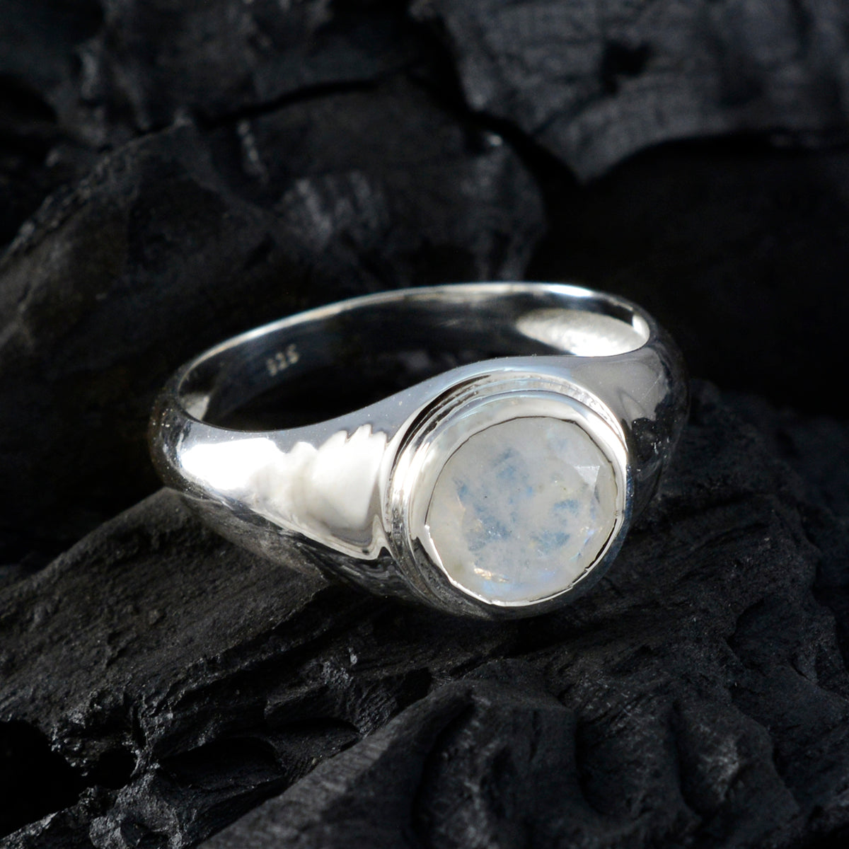 Rainbow Moonstone Solitaire Egyptian 925 Silver White Gems Slim Trendy Ring Jewellery