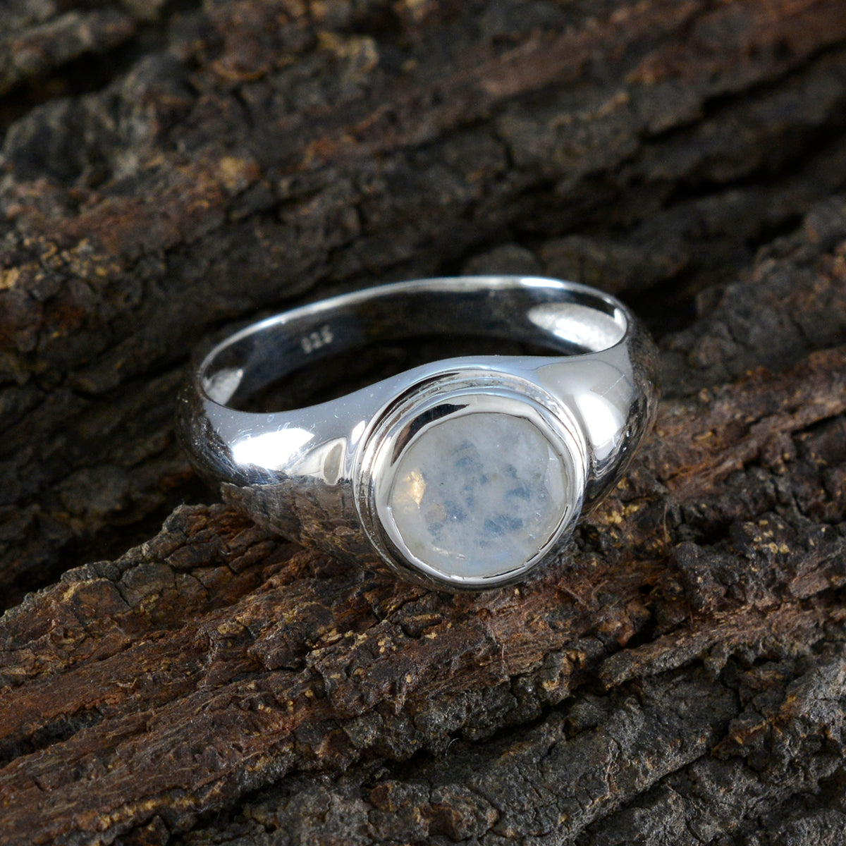 Rainbow Moonstone Solitaire Egyptian 925 Silver White Gems Slim Trendy Ring Jewellery