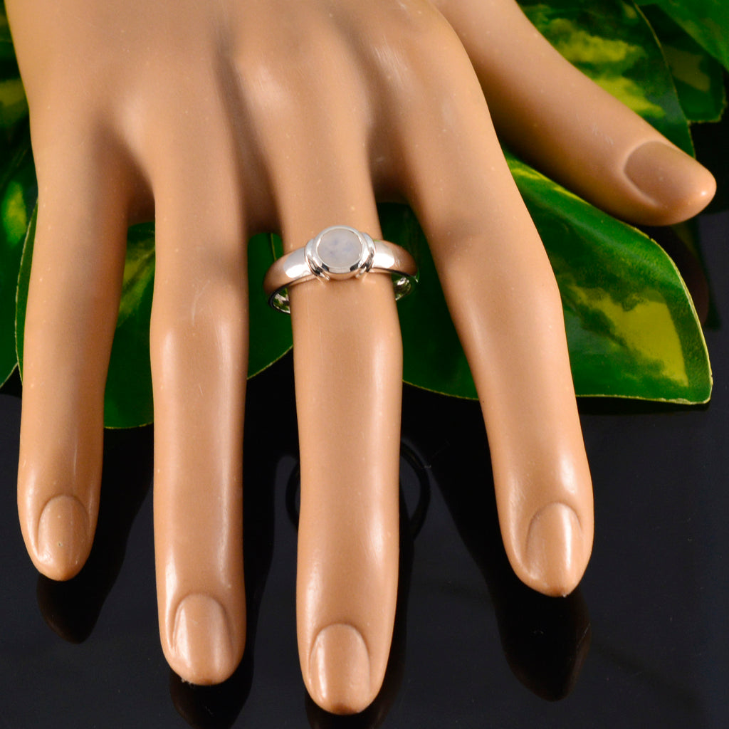 Rainbow Moonstone Solitaire German Silver White Gemstones Featherlight Romantic Ring Jewelry