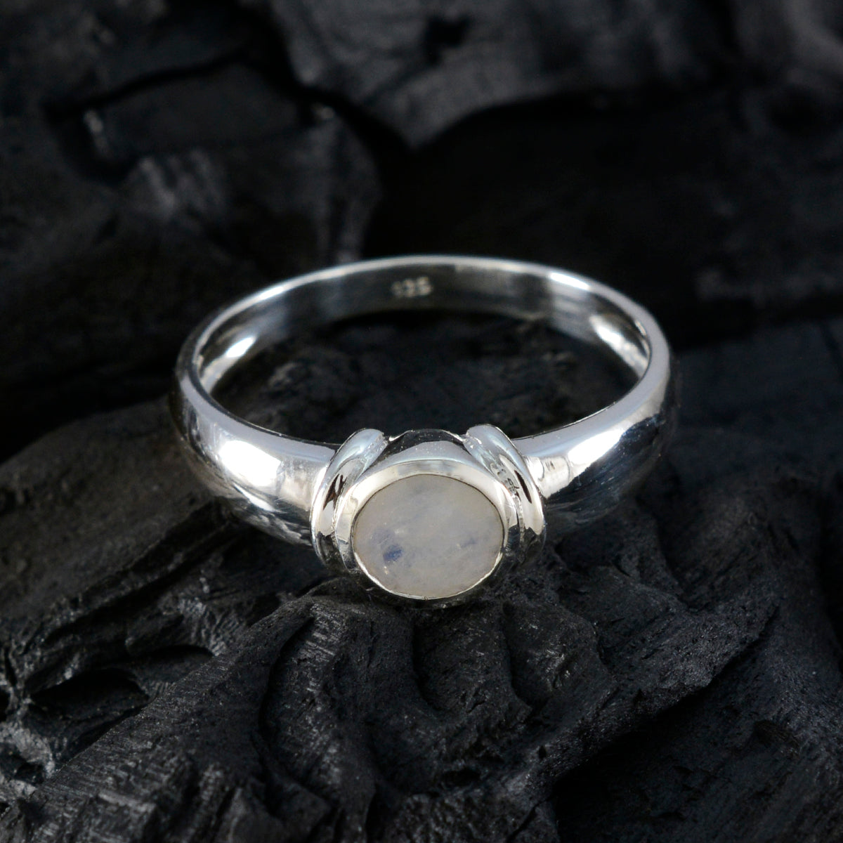 Rainbow Moonstone Solitaire German Silver White Gemstones Featherlight Romantic Ring Jewelry