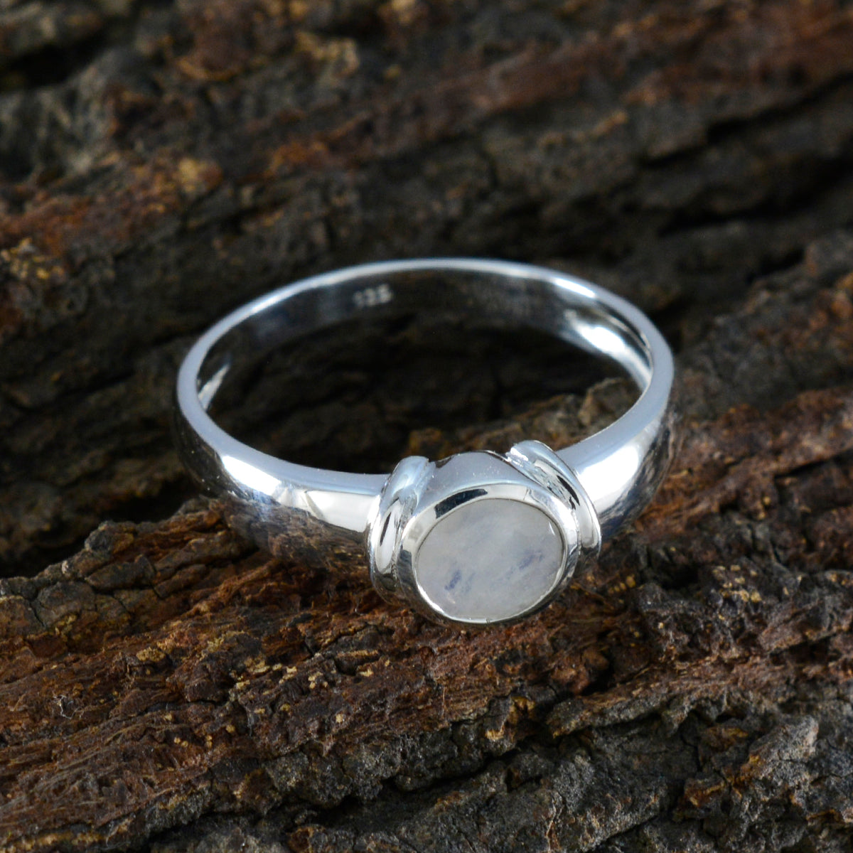 Rainbow Moonstone Solitaire German Silver White Gemstones Featherlight Romantic Ring Jewelry