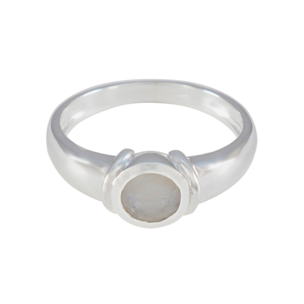 Rainbow Moonstone Solitaire German Silver White Gemstones Featherlight Romantic Ring Jewelry