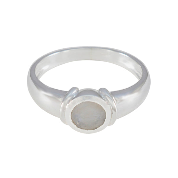 Rainbow Moonstone Solitaire German Silver White Gemstones Featherlight Romantic Ring Jewelry
