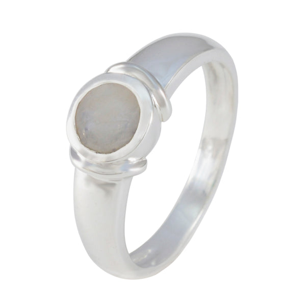 Rainbow Moonstone Solitaire German Silver White Gemstones Featherlight Romantic Ring Jewelry