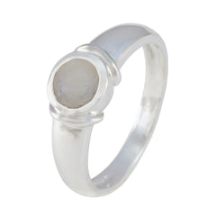 Rainbow Moonstone Solitaire German Silver White Gemstones Featherlight Romantic Ring Jewelry