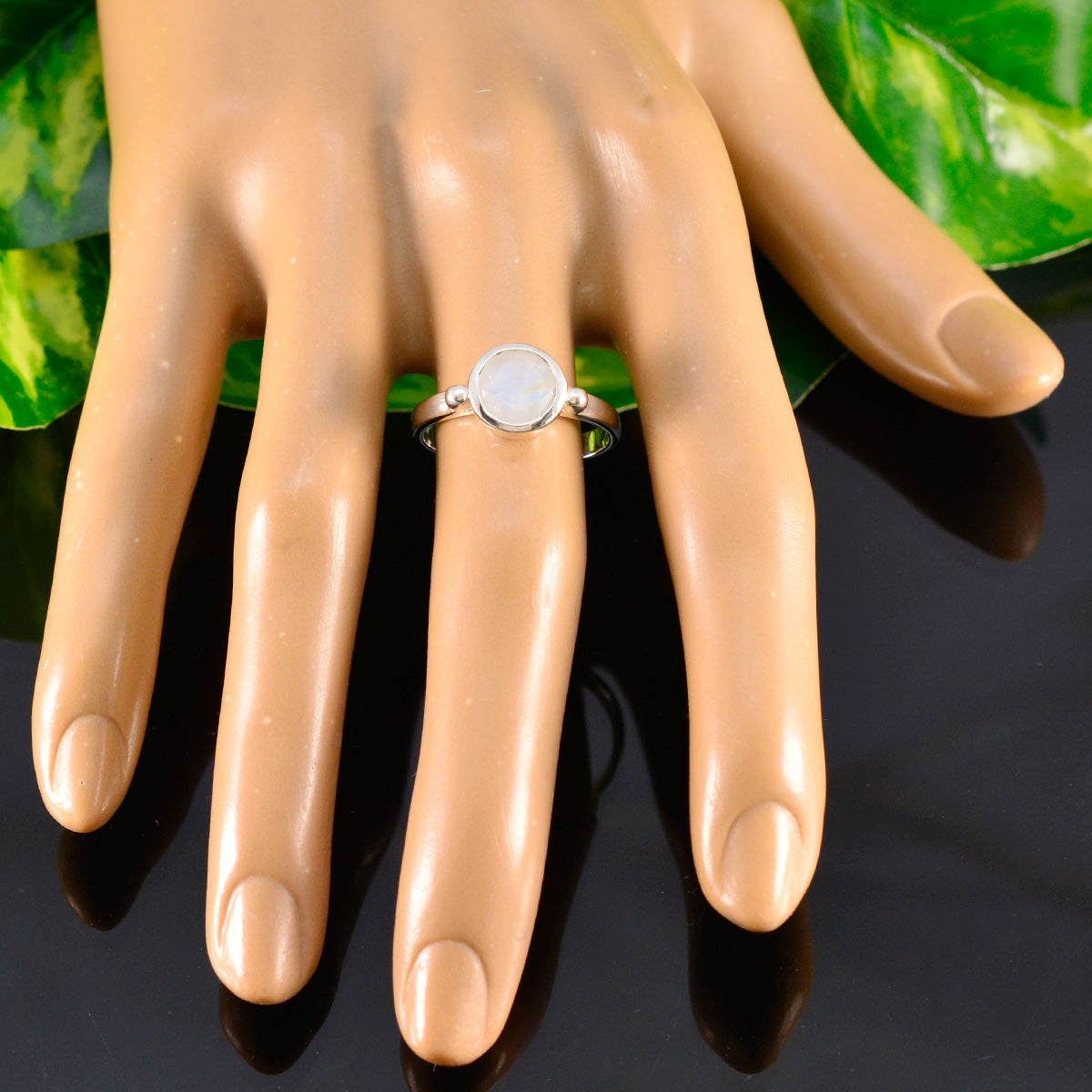 Rainbow Moonstone Solitaire Indian 92.5 Silver White Gemstone Slim Contemporary Ring Jewelry