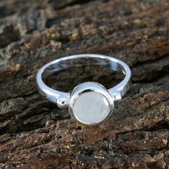 Rainbow Moonstone Solitaire Indian 92.5 Silver White Gemstone Slim Contemporary Ring Jewelry