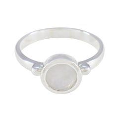 Rainbow Moonstone Solitaire Indian 92.5 Silver White Gemstone Slim Contemporary Ring Jewelry