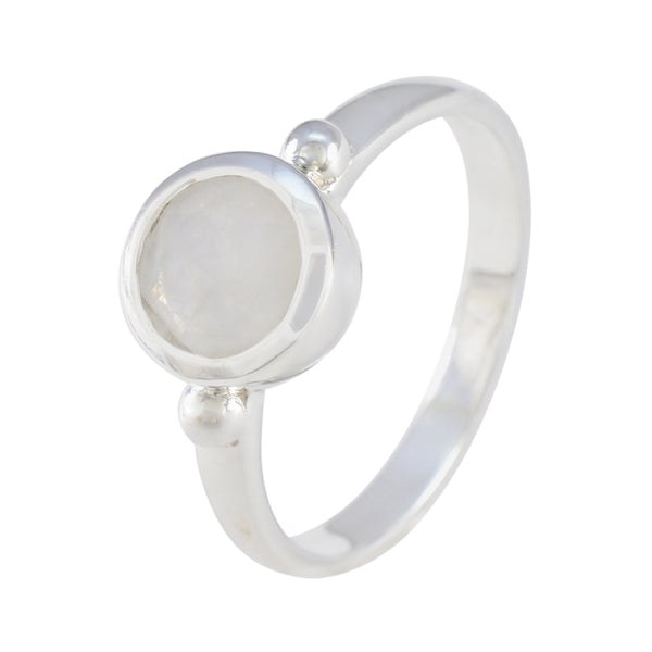 Rainbow Moonstone Solitaire Indian 92.5 Silver White Gemstone Slim Contemporary Ring Jewelry