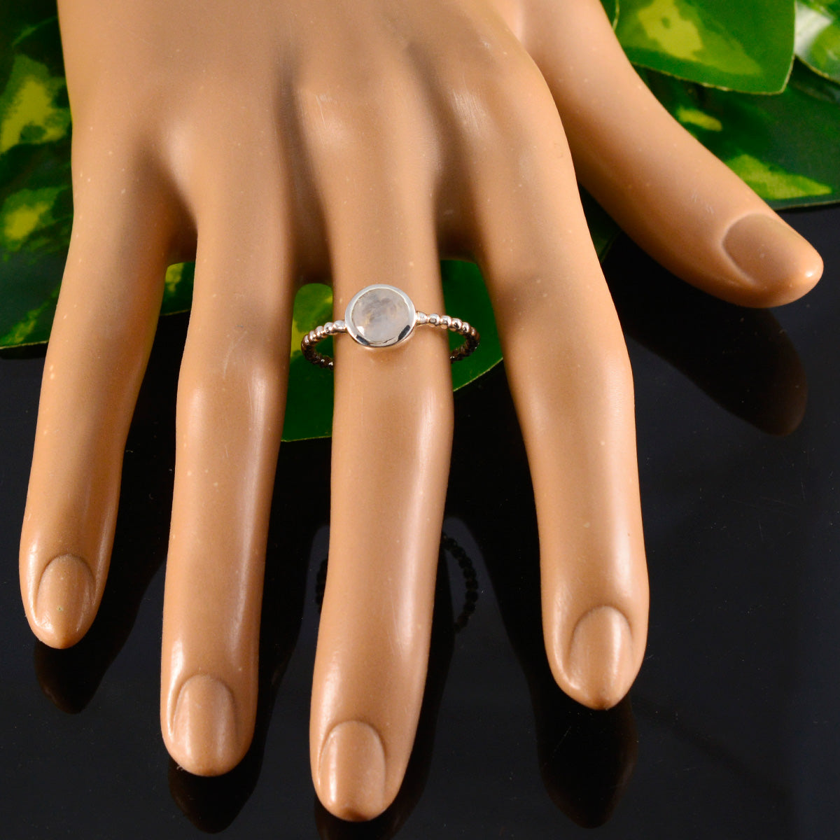 Rainbow Moonstone Solitaire Japanese 92.5 Silver White Gemstone Delicate Twist Ring Jewellery