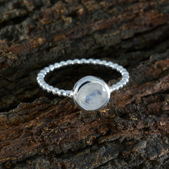 Rainbow Moonstone Solitaire Japanese 92.5 Silver White Gemstone Delicate Twist Ring Jewellery