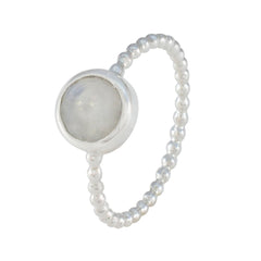 Rainbow Moonstone Solitaire Japanese 92.5 Silver White Gemstone Delicate Twist Ring Jewellery