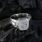 Rainbow Moonstone Solitaire French 925 Sterling Silver White Gemstone Eye catching Modern Ring Jewelry