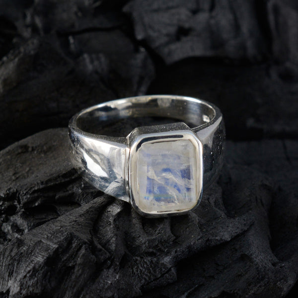 Rainbow Moonstone Solitaire French 925 Sterling Silver White Gemstone Eye catching Modern Ring Jewelry
