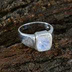 Rainbow Moonstone Solitaire French 925 Sterling Silver White Gemstone Eye catching Modern Ring Jewelry
