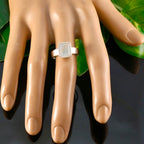 Rainbow Moonstone Solitaire African 925 Sterling Silver White Gems Slim Modern Ring Jewellery