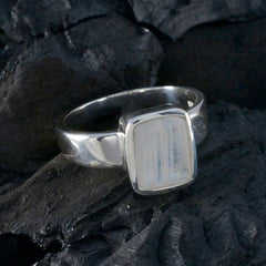 Rainbow Moonstone Solitaire African 925 Sterling Silver White Gems Slim Modern Ring Jewellery