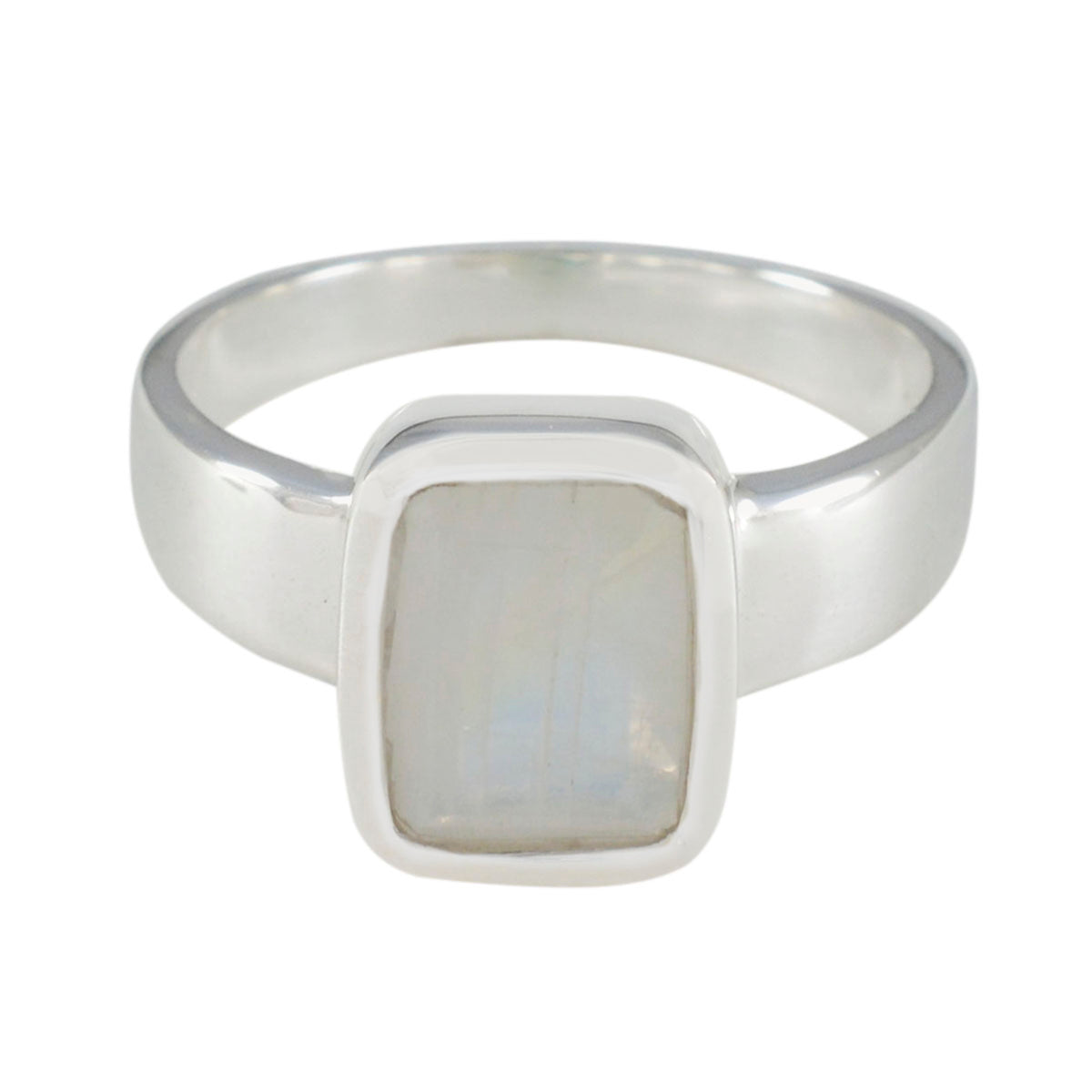 Rainbow Moonstone Solitaire African 925 Sterling Silver White Gems Slim Modern Ring Jewellery
