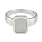 Rainbow Moonstone Solitaire African 925 Sterling Silver White Gems Slim Modern Ring Jewellery
