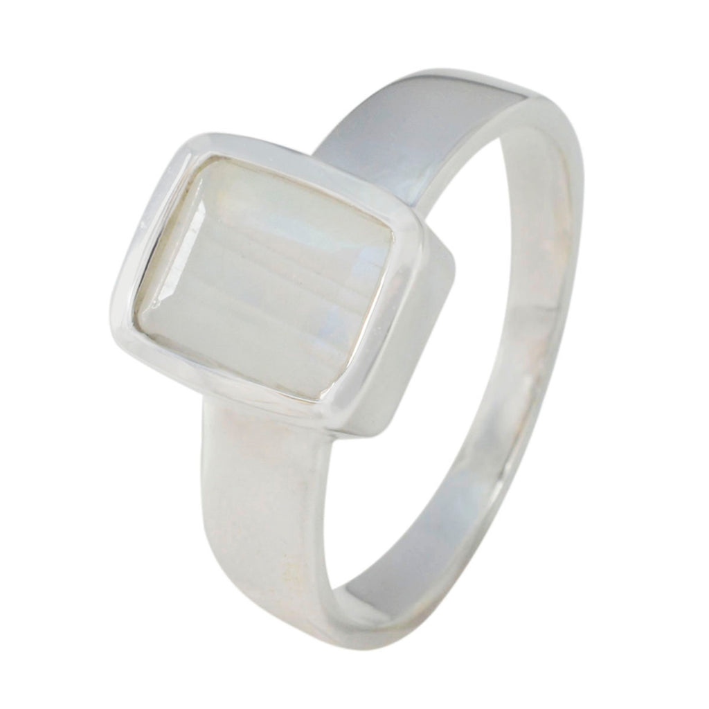 Rainbow Moonstone Solitaire African 925 Sterling Silver White Gems Slim Modern Ring Jewellery