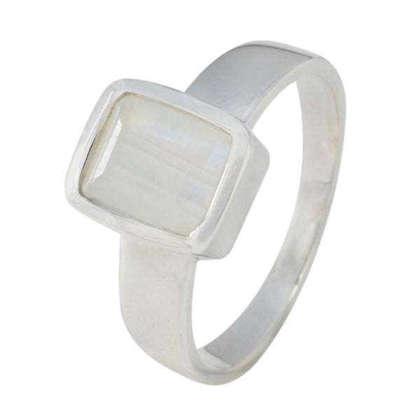 Rainbow Moonstone Solitaire African 925 Sterling Silver White Gems Slim Modern Ring Jewellery