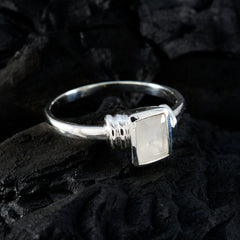 Rainbow Moonstone Solitaire Turkish 925 Silver White Gemstone Whisper thin Sophisticated Ring Jewelry