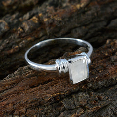 Rainbow Moonstone Solitaire Turkish 925 Silver White Gemstone Whisper thin Sophisticated Ring Jewelry