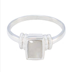 Rainbow Moonstone Solitaire Turkish 925 Silver White Gemstone Whisper thin Sophisticated Ring Jewelry