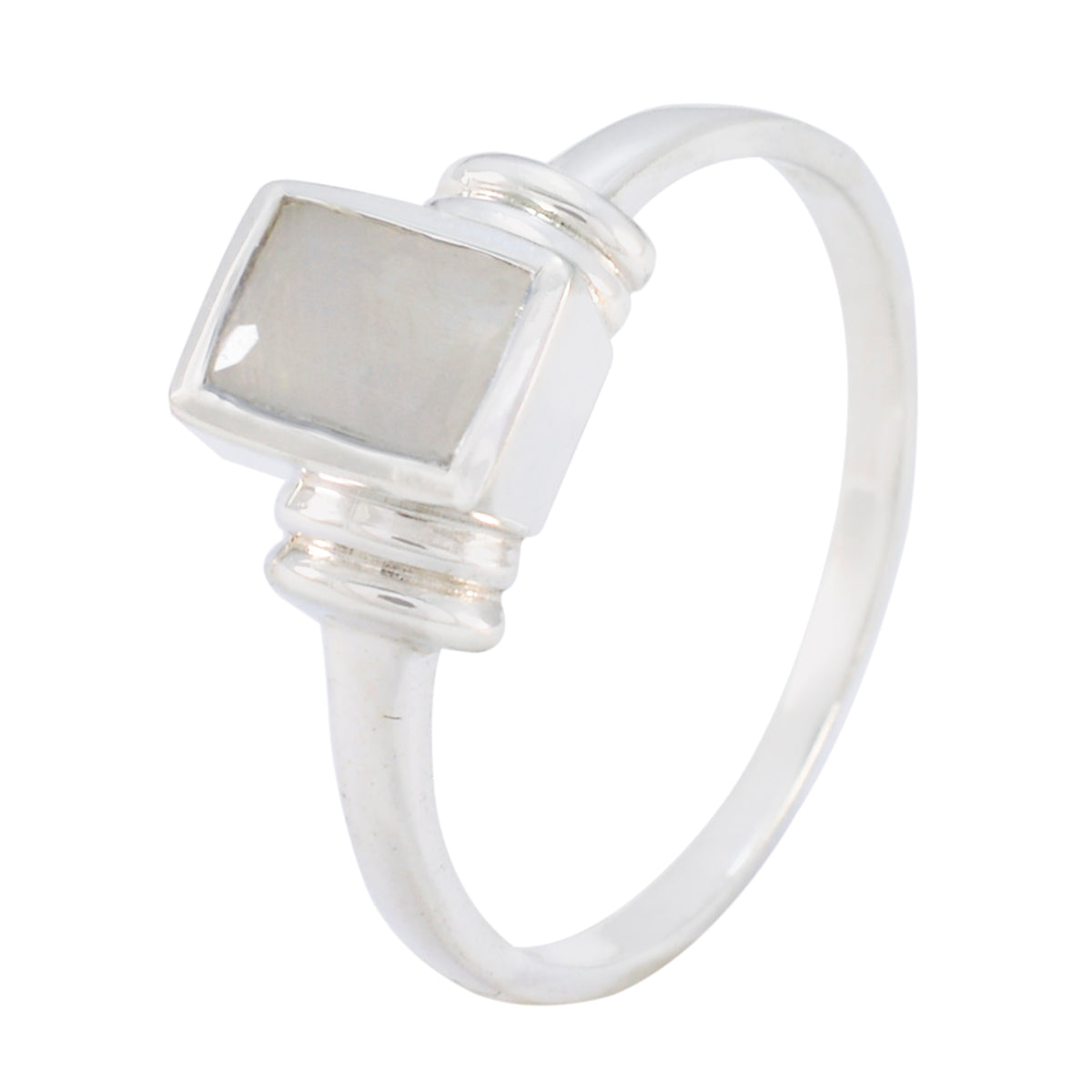 Rainbow Moonstone Solitaire Turkish 925 Silver White Gemstone Whisper thin Sophisticated Ring Jewelry