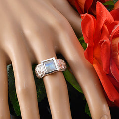 Rainbow Moonstone Solitaire Russian 925 Sterling Silver White Gems Eye catching Art Deco Ring Jewelry