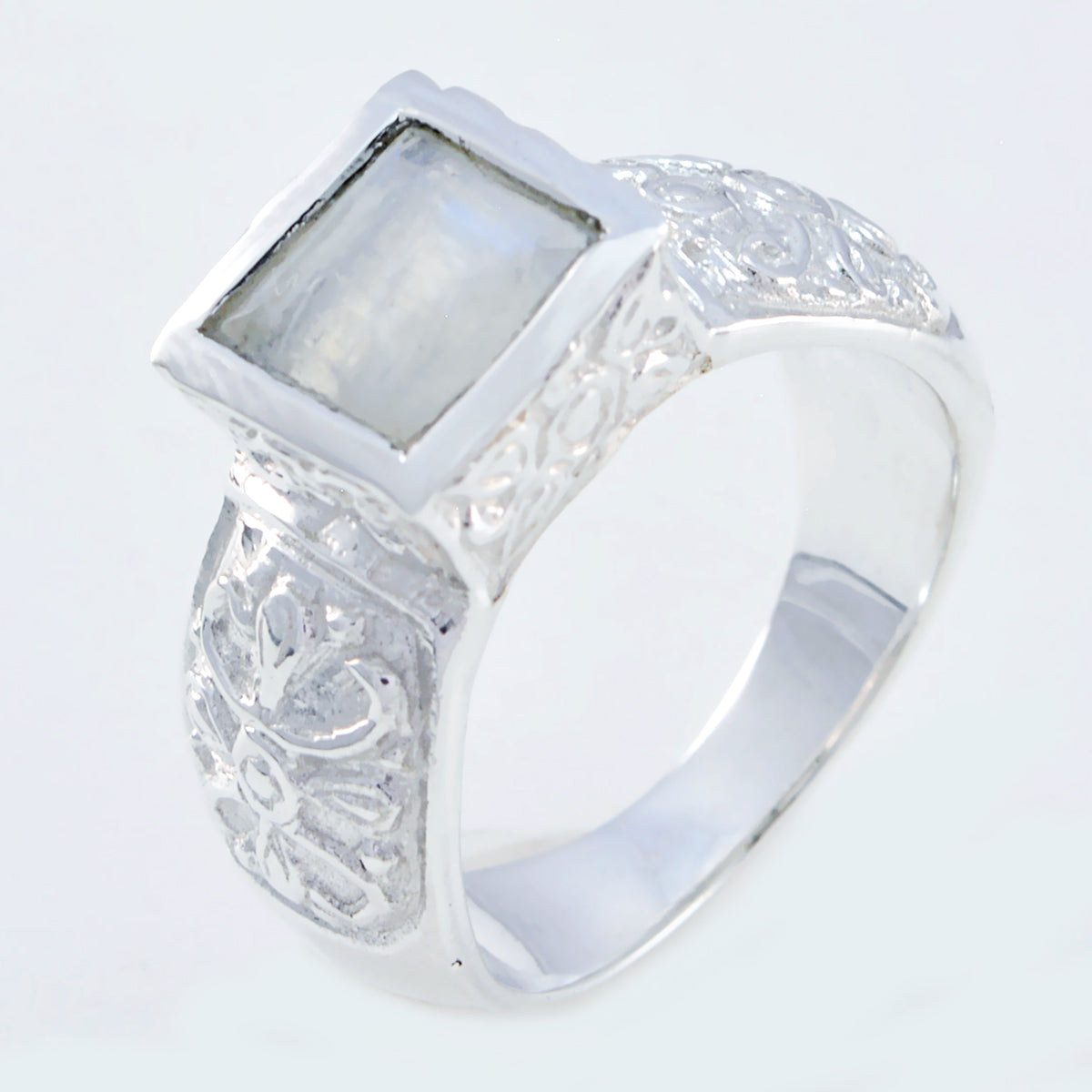 Regnbågsmånstens-Solitaire Rysk 925 Sterling Silver Vita Ädelstenar Iögonfallande Art Deco Ringsmycken Sekundär produktbild