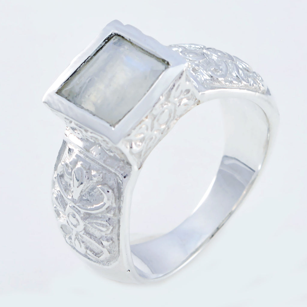 Rainbow Moonstone Solitaire Russian 925 Sterling Silver White Gems Eye catching Art Deco Ring Jewelry