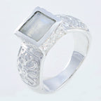 Rainbow Moonstone Solitaire Russian 925 Sterling Silver White Gems Eye catching Art Deco Ring Jewelry