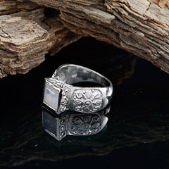 Rainbow Moonstone Solitaire Russian 925 Sterling Silver White Gems Eye catching Art Deco Ring Jewelry