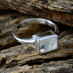 Rainbow Moonstone Solitaire Indian 925 Silver White Gemstone Featherlight Luxurious Ring Jewelry