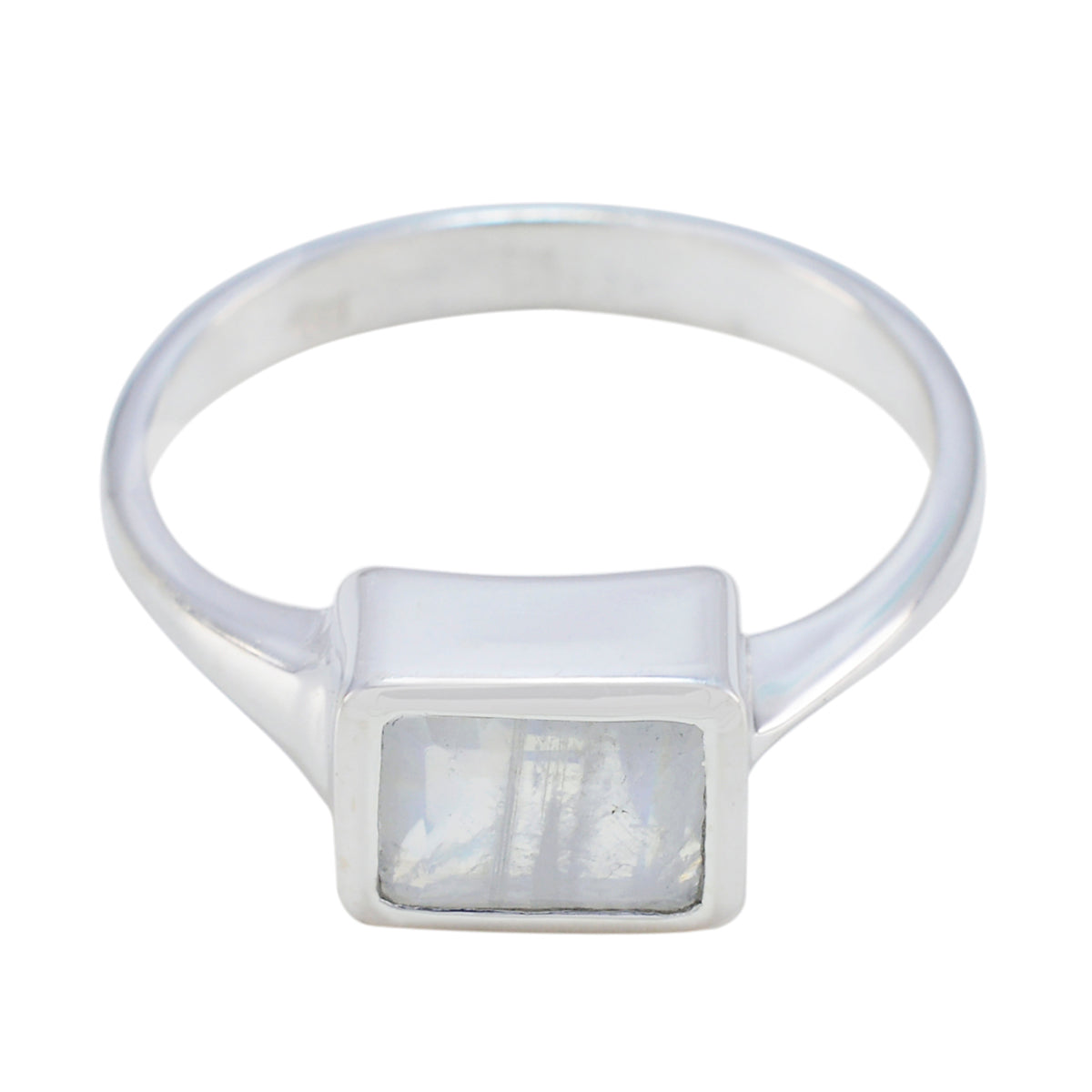 Rainbow Moonstone Solitaire Indian 925 Silver White Gemstone Featherlight Luxurious Ring Jewelry